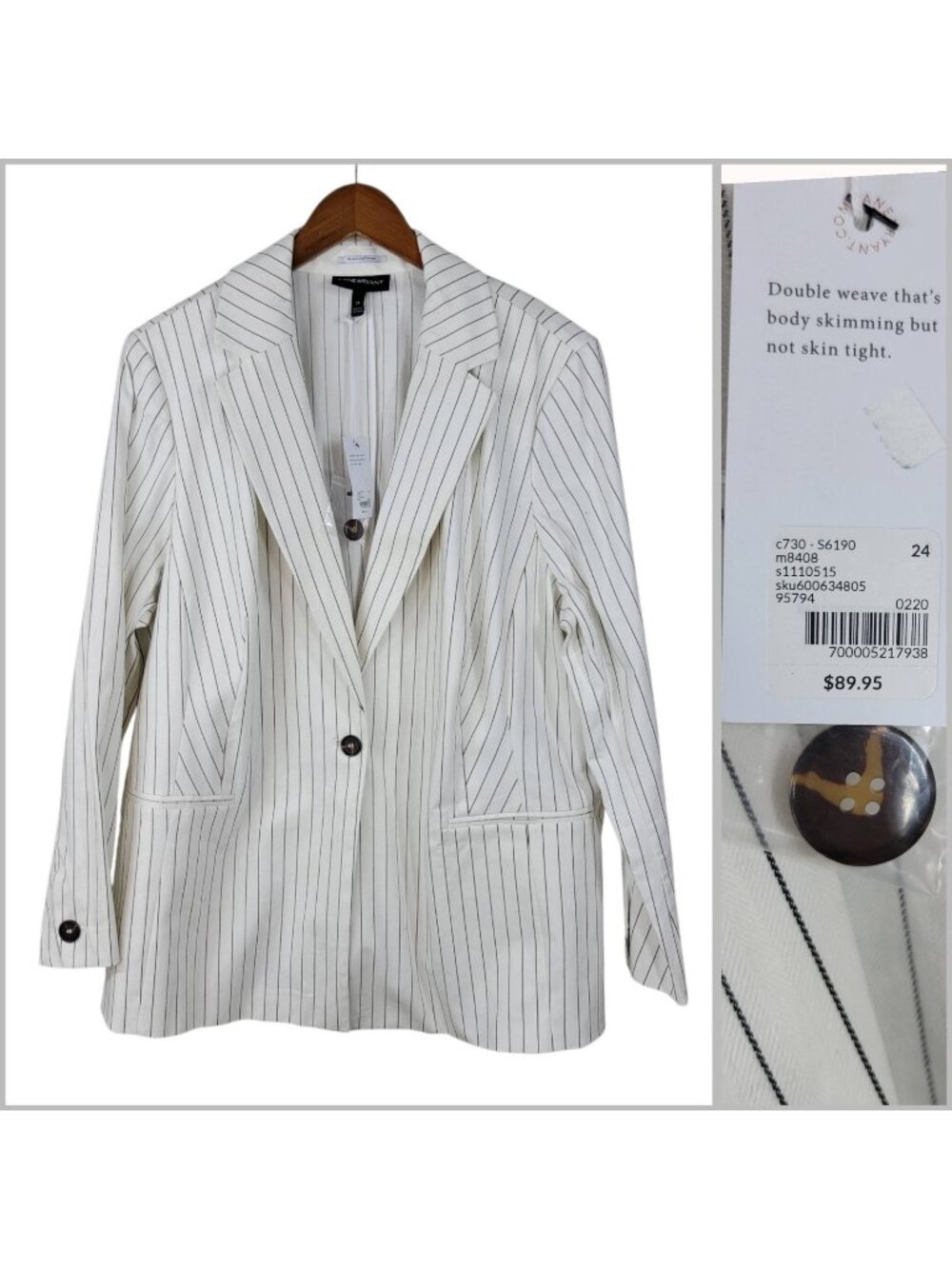 New Lane Bryant Blazer Jacket Plus size 24 Pinstripe White Professional 24W
